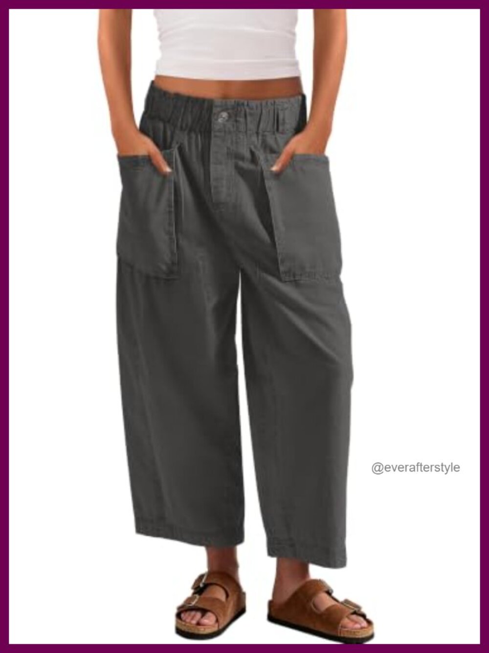 Wide Leg Capri Pants Barrel Casual Baggy Cropped Harem High Rise